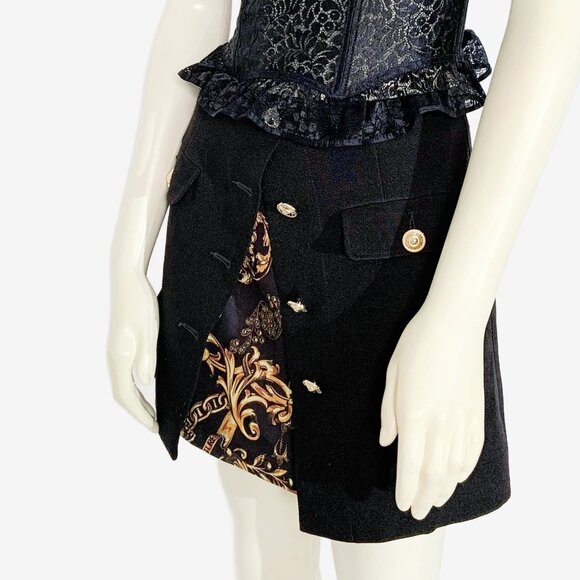 Versace Jeans Couture Layered-Effect Baroque-print Mini Skirt in Black / s-mdm - Picture 8 of 16